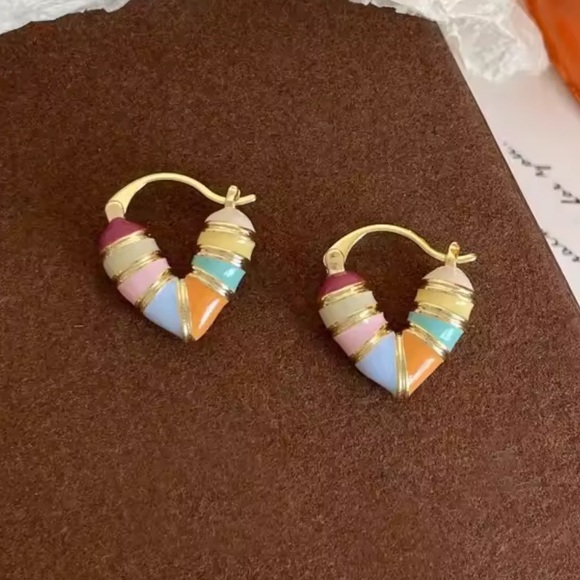Anthropologie Jewelry - Colorful Gold-Tone Hoop Earrings